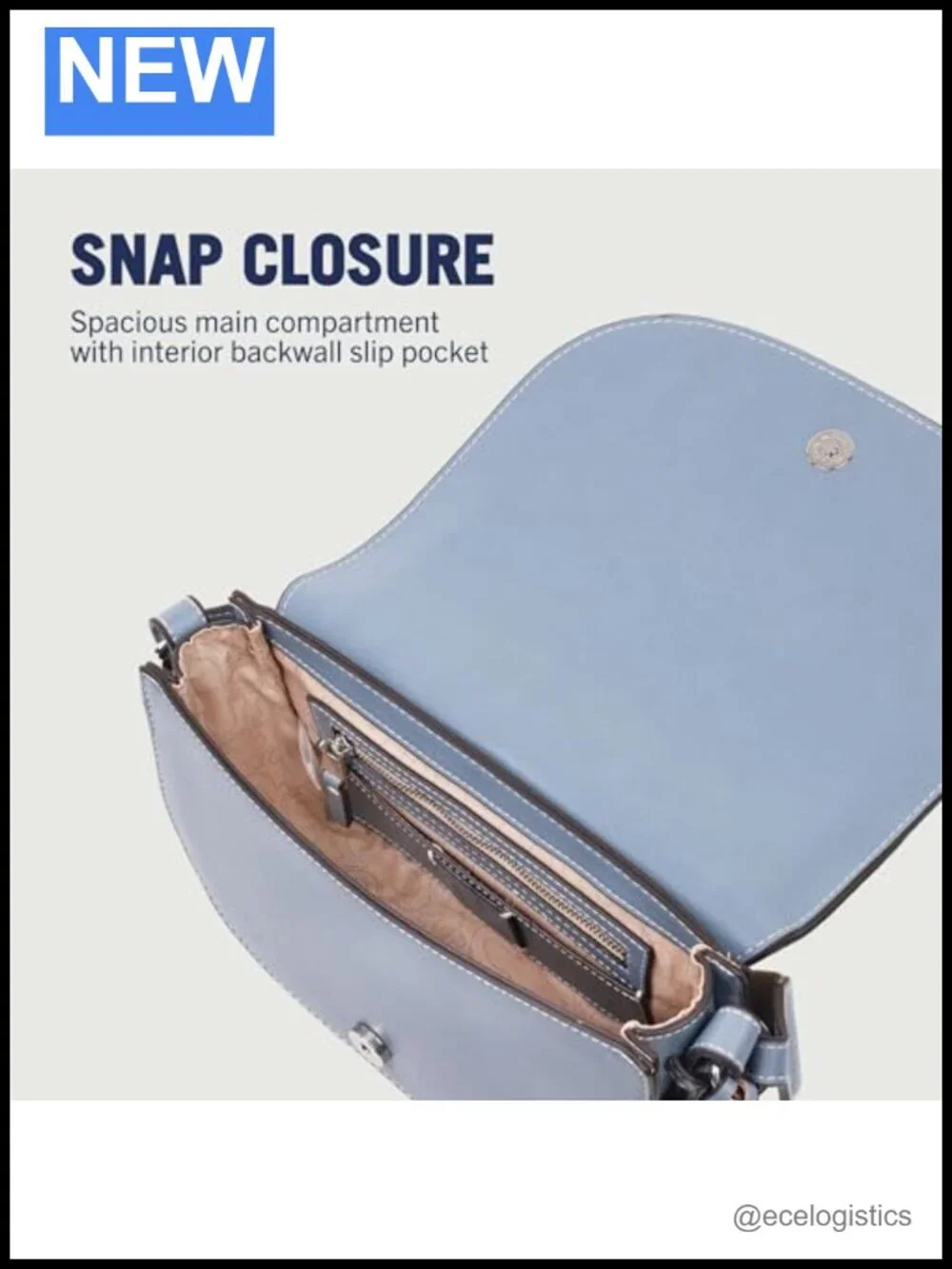 Saddle Bag with Adjustable Strap, Silver Hardware, Denim